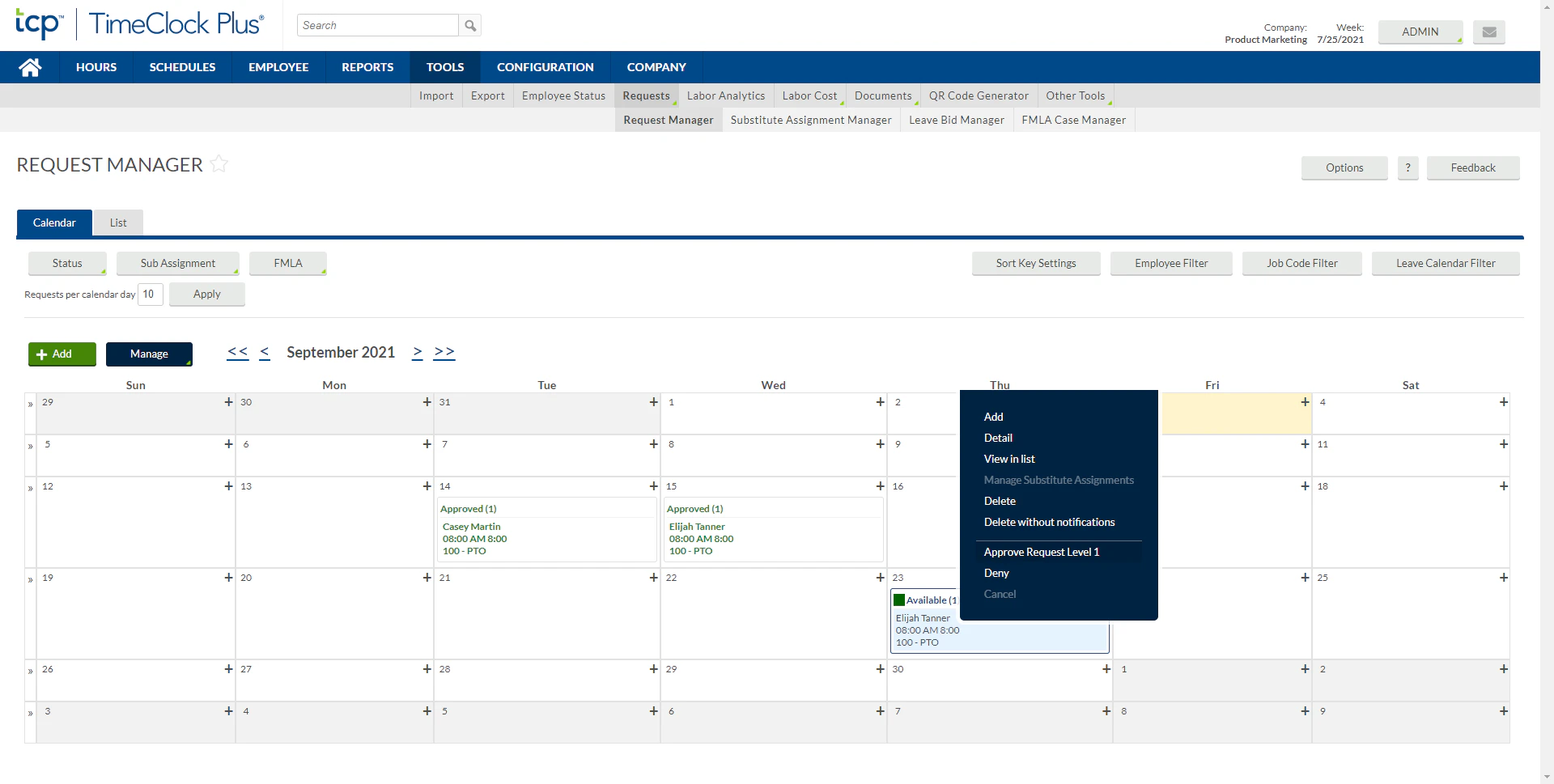 screenshot of TimeClock Plus